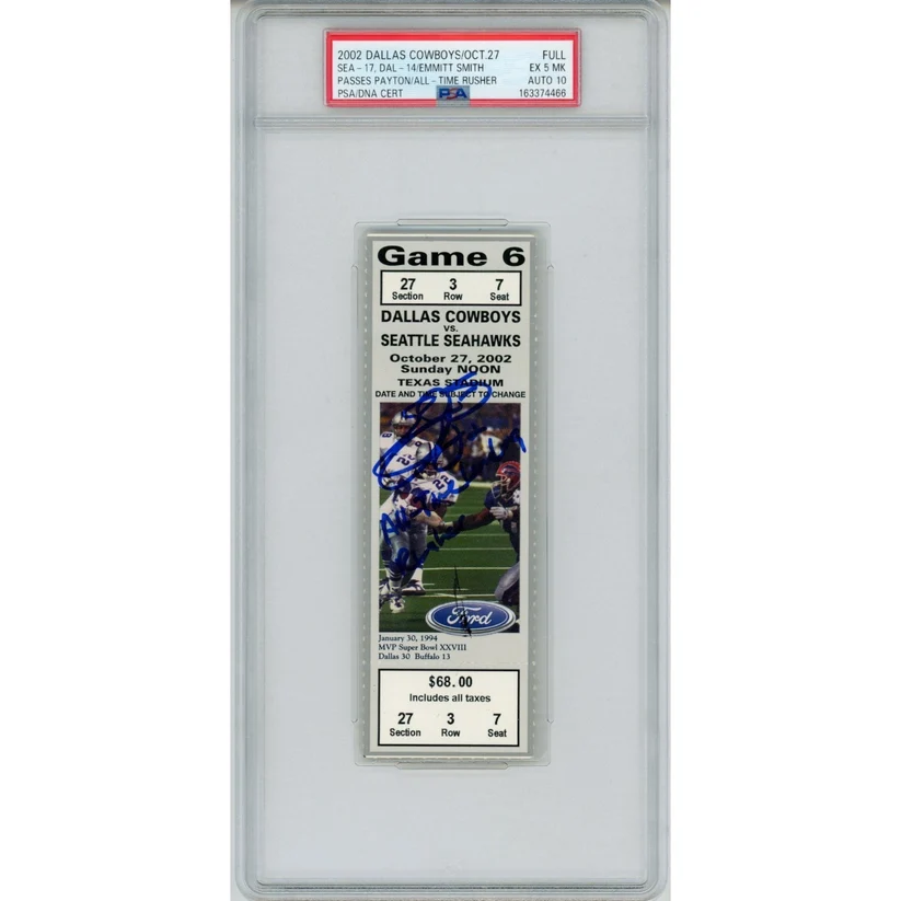 Emmitt Smith Signed Dallas Cowboys All Time Rushing Record Ticket PSA