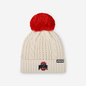 Ohio State Buckeyes Womens Primary Logo White Cable Knit Pom Beanie
